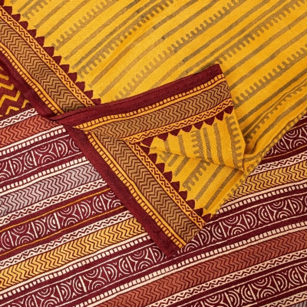 Sanskriti Vintage Mustard Sarees 100% Pure Crepe Silk Printed Sari Craft Sustainable Fabric