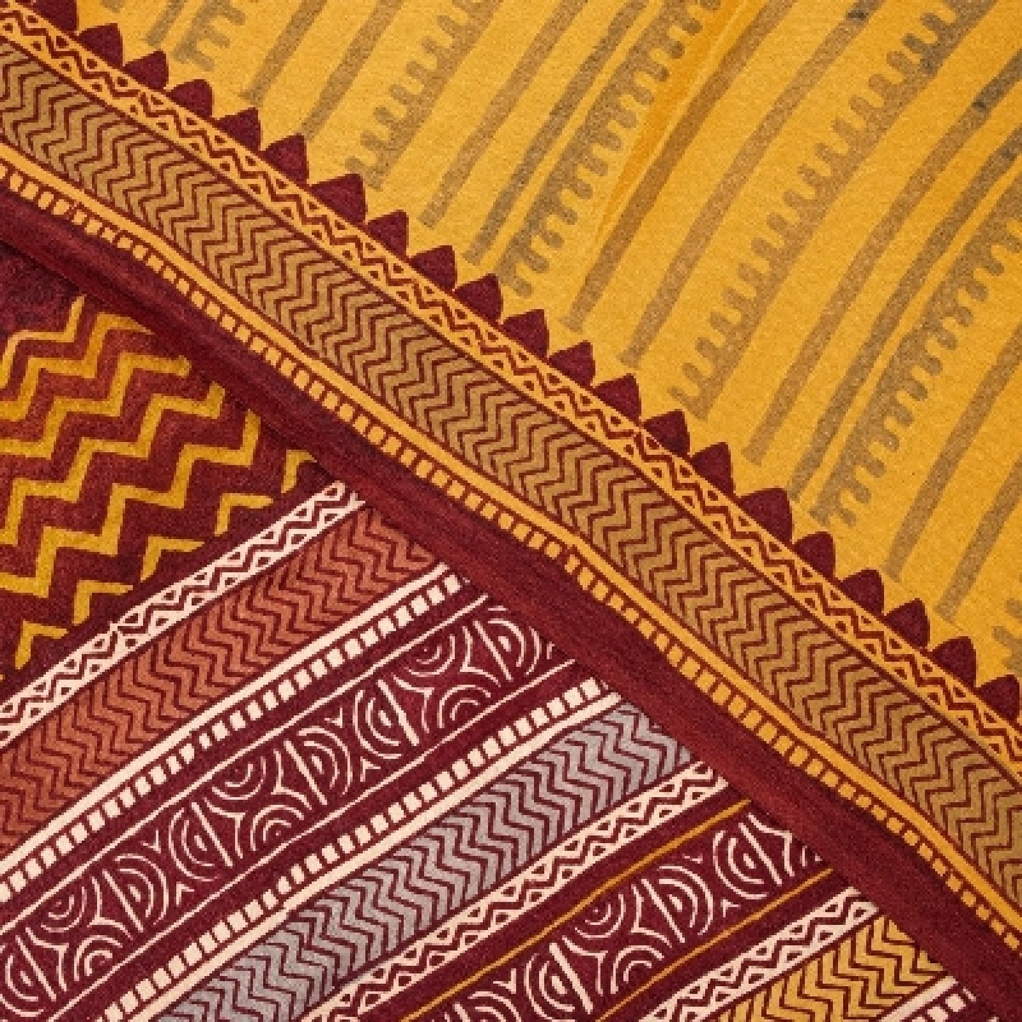 Sanskriti Vintage Mustard Sarees 100% Pure Crepe Silk Printed Sari Craft Sustainable Fabric