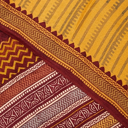 Sanskriti Vintage Mustard Sarees 100% Pure Crepe Silk Printed Sari Craft Sustainable Fabric