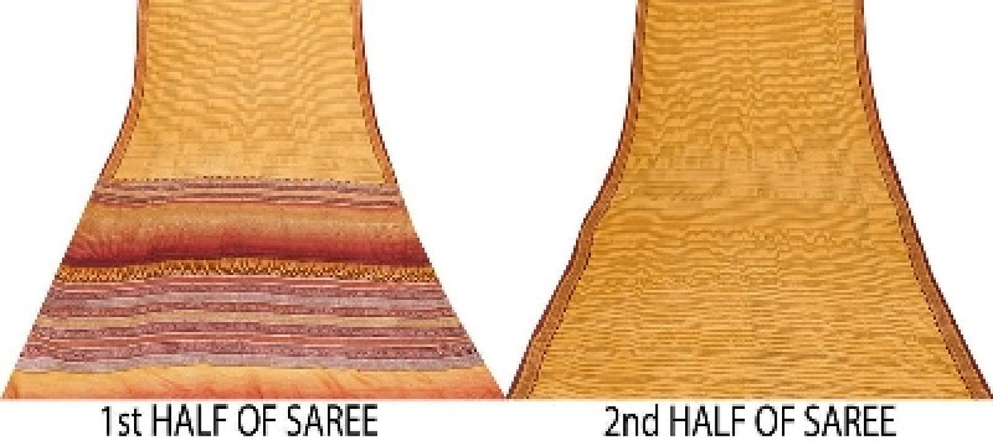 Sanskriti Vintage Mustard Sarees 100% Pure Crepe Silk Printed Sari Craft Sustainable Fabric