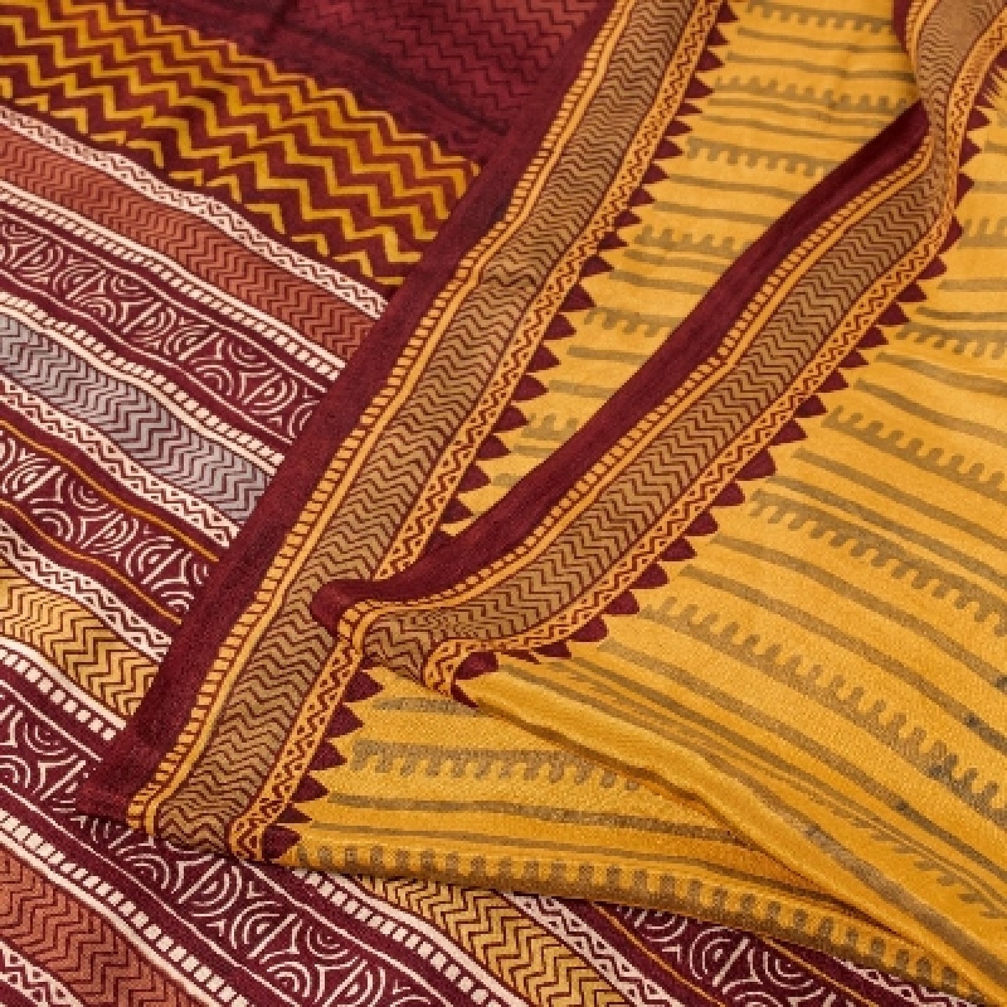 Sanskriti Vintage Mustard Sarees 100% Pure Crepe Silk Printed Sari Craft Sustainable Fabric