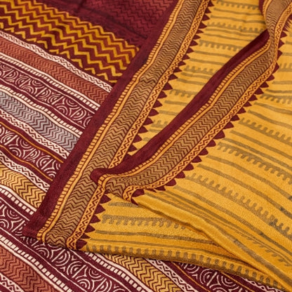 Sanskriti Vintage Mustard Sarees 100% Pure Crepe Silk Printed Sari Craft Sustainable Fabric