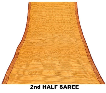 Sanskriti Vintage Mustard Sarees 100% Pure Crepe Silk Printed Sari Craft Sustainable Fabric