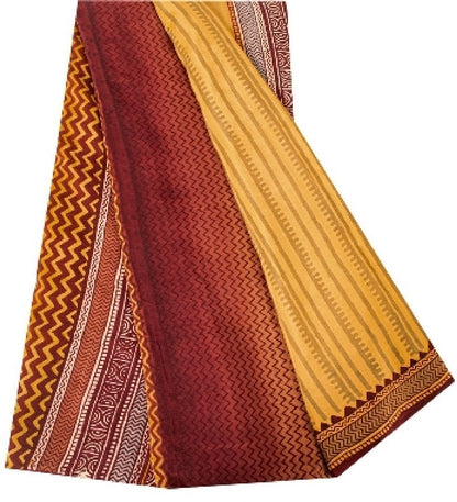 Sanskriti Vintage Mustard Sarees 100% Pure Crepe Silk Printed Sari Craft Sustainable Fabric