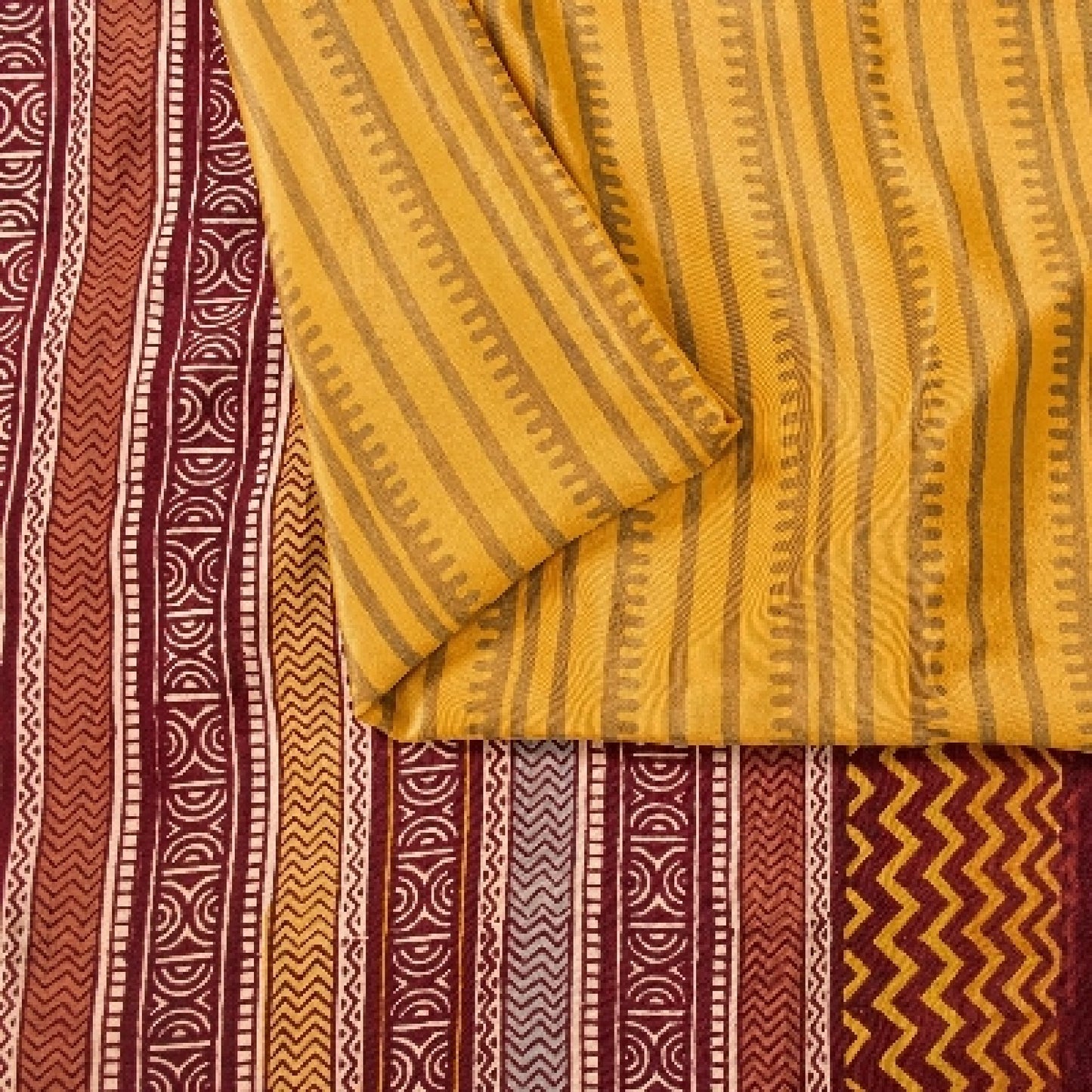 Sanskriti Vintage Mustard Sarees 100% Pure Crepe Silk Printed Sari Craft Sustainable Fabric