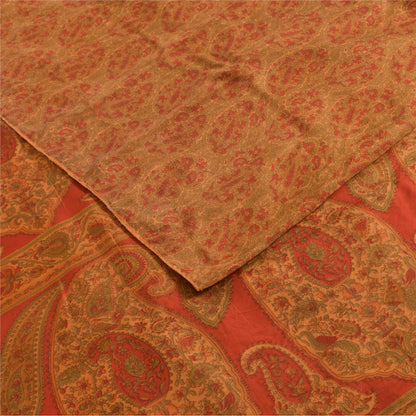 Sanskriti Vintage Indian Sari 100% Pure Silk Sarees Orange Printed Sarees Fabric