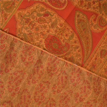 Sanskriti Vintage Indian Sari 100% Pure Silk Sarees Orange Printed Sarees Fabric