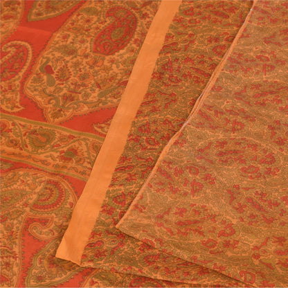 Sanskriti Vintage Indian Sari 100% Pure Silk Sarees Orange Printed Sarees Fabric