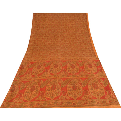 Sanskriti Vintage Indian Sari 100% Pure Silk Sarees Orange Printed Sarees Fabric