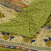 Sanskriti Vintage Green Printed Sarees Pure Crepe Silk Sari Soft Craft Sustainable Fabric