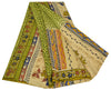 Sanskriti Vintage Green Printed Sarees Pure Crepe Silk Sari Soft Craft Sustainable Fabric