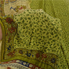 Sanskriti Vintage Green Printed Sarees Pure Crepe Silk Sari Soft Craft Sustainable Fabric