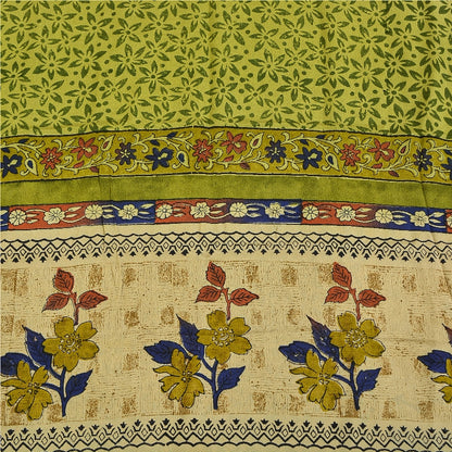 Sanskriti Vintage Green Printed Sarees Pure Crepe Silk Sari Soft Craft Sustainable Fabric