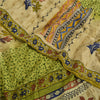 Sanskriti Vintage Green Printed Sarees Pure Crepe Silk Sari Soft Craft Sustainable Fabric