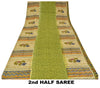 Sanskriti Vintage Green Printed Sarees Pure Crepe Silk Sari Soft Craft Sustainable Fabric