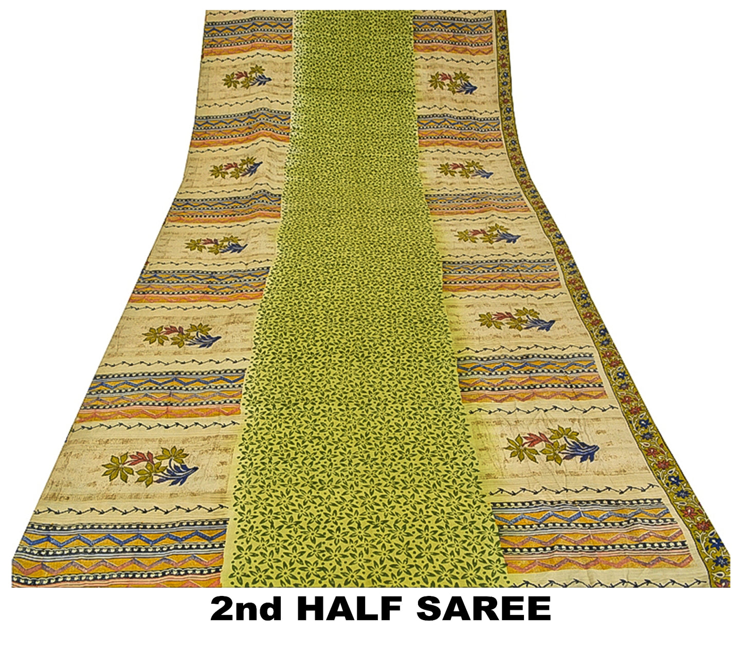 Sanskriti Vintage Green Printed Sarees Pure Crepe Silk Sari Soft Craft Sustainable Fabric