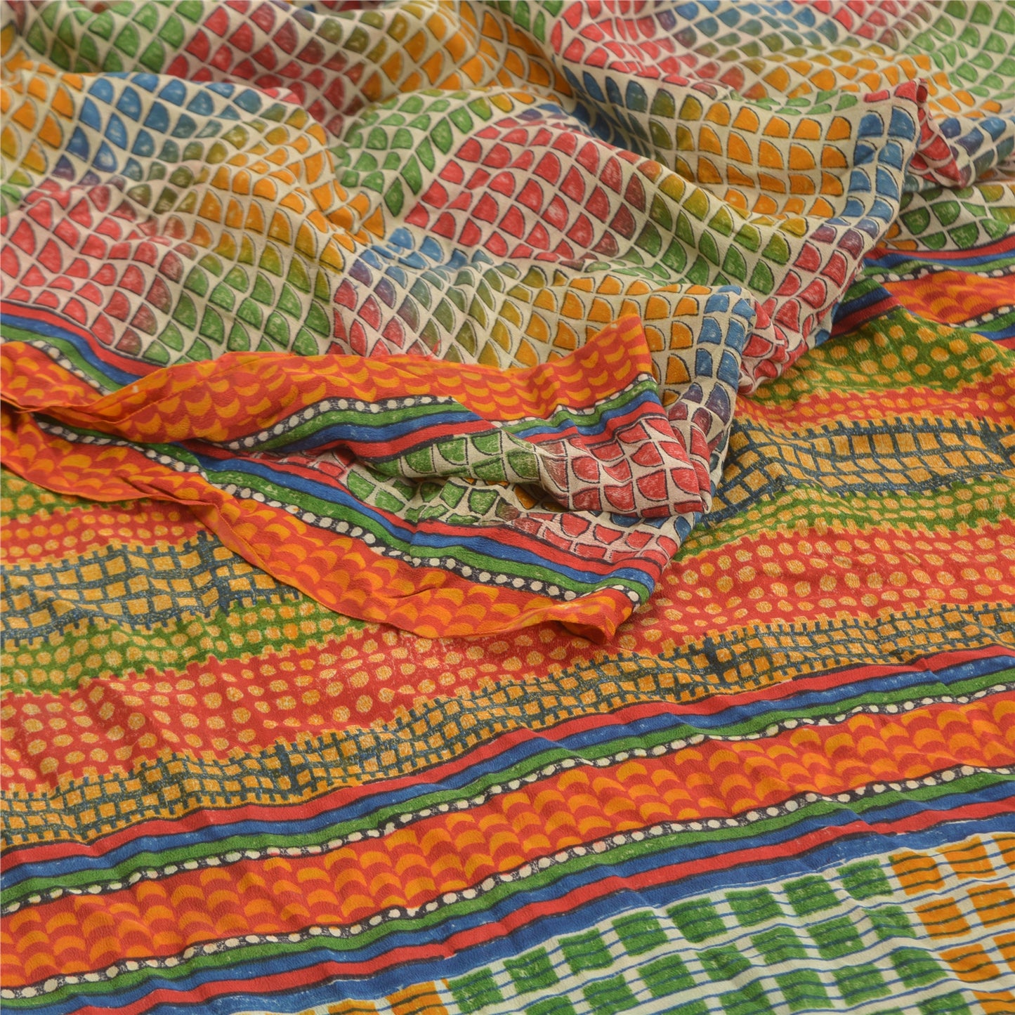 Sanskriti Vintage Multi Printed Sarees Pure Crepe Silk Sari Soft Craft Fabric