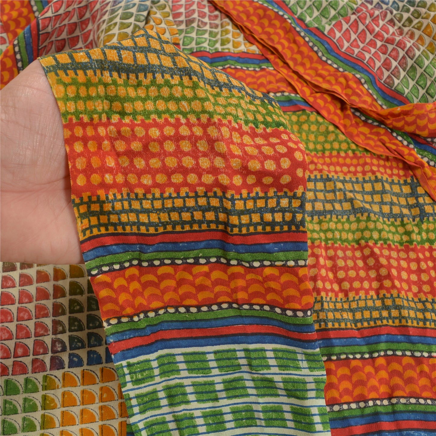 Sanskriti Vintage Multi Printed Sarees Pure Crepe Silk Sari Soft Craft Fabric