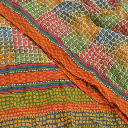 Sanskriti Vintage Multi Printed Sarees Pure Crepe Silk Sari Soft Craft Fabric