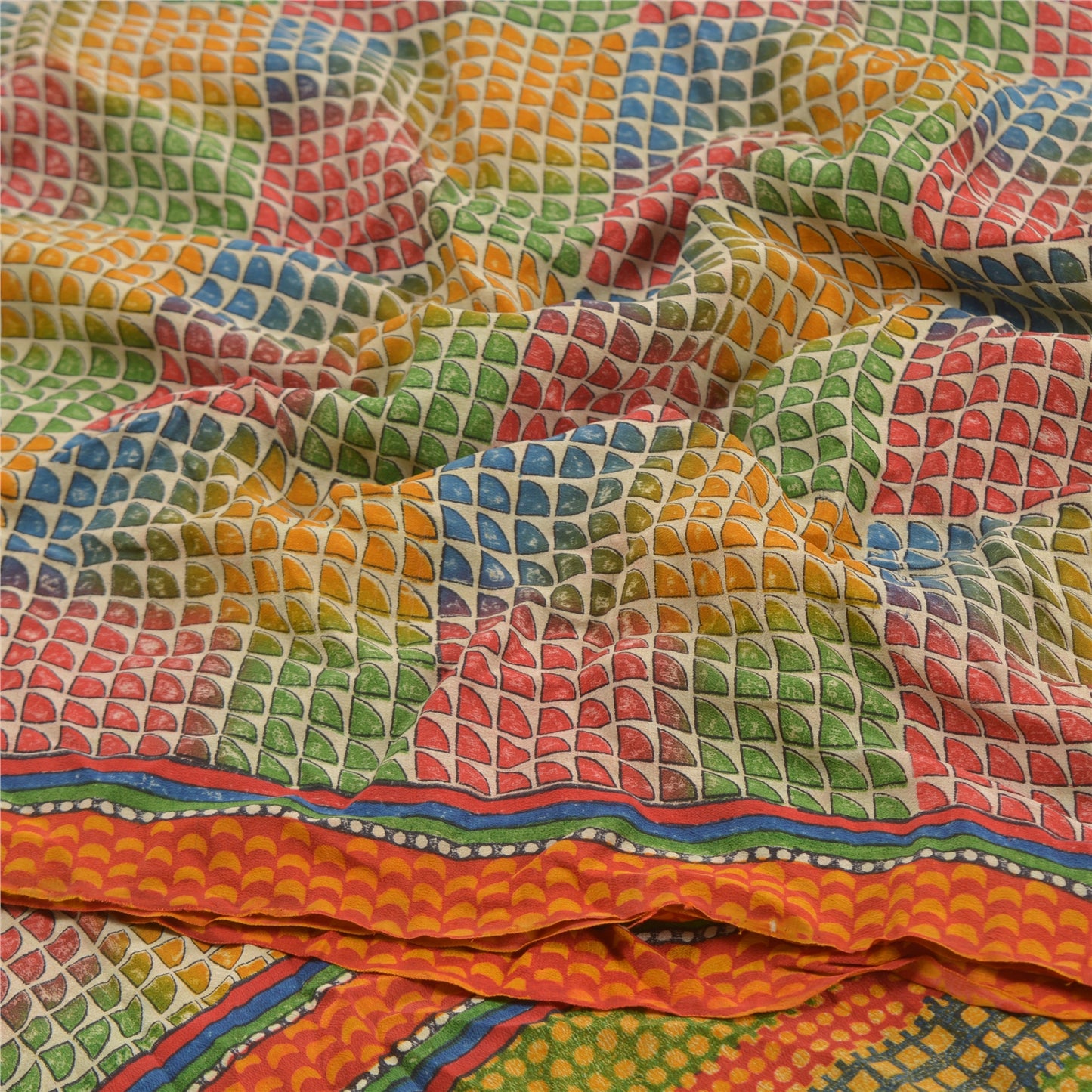 Sanskriti Vintage Multi Printed Sarees Pure Crepe Silk Sari Soft Craft Fabric