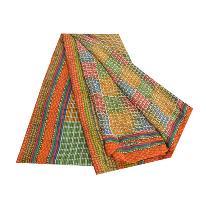 Sanskriti Vintage Multi Printed Sarees Pure Crepe Silk Sari Soft Craft Fabric