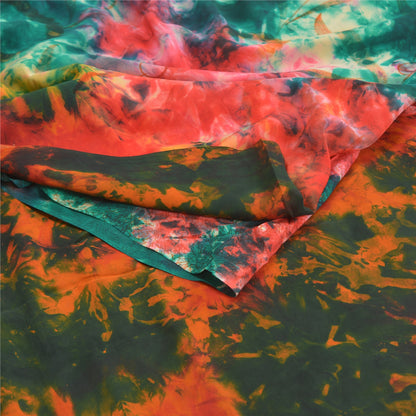 Sanskriti Vintage Multi Tie-Dye Sarees Pure Crepe Silk Printed Sari Craft Fabric