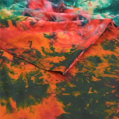 Sanskriti Vintage Multi Tie-Dye Sarees Pure Crepe Silk Printed Sari Craft Fabric