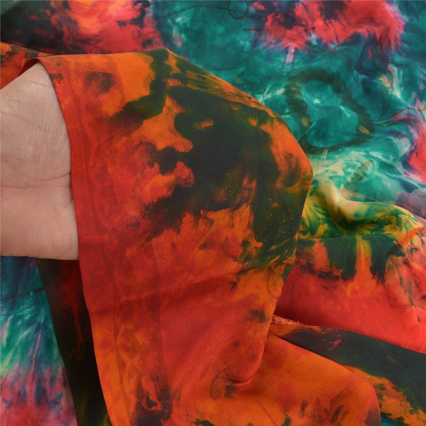 Sanskriti Vintage Multi Tie-Dye Sarees Pure Crepe Silk Printed Sari Craft Fabric