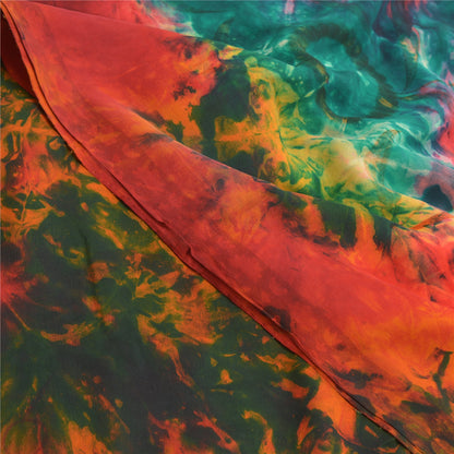Sanskriti Vintage Multi Tie-Dye Sarees Pure Crepe Silk Printed Sari Craft Fabric