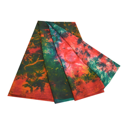 Sanskriti Vintage Multi Tie-Dye Sarees Pure Crepe Silk Printed Sari Craft Fabric