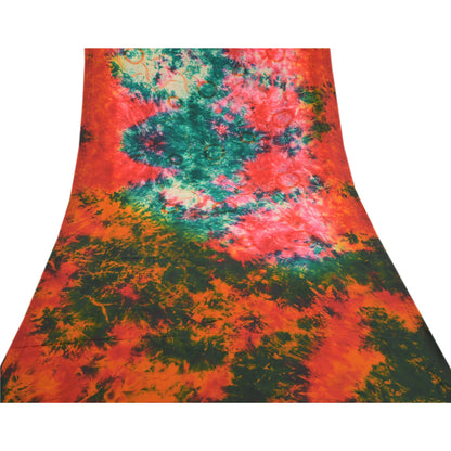 Sanskriti Vintage Multi Tie-Dye Sarees Pure Crepe Silk Printed Sari Craft Fabric