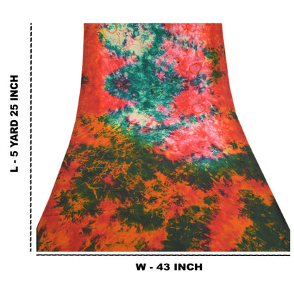 Sanskriti Vintage Multi Tie-Dye Sarees Pure Crepe Silk Printed Sari Craft Fabric