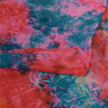 Sanskriti Vintage Red Tie-Dye Sarees Pure Crepe Silk Printed Sari Craft Sustainable Fabric