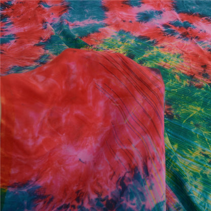 Sanskriti Vintage Red Tie-Dye Sarees Pure Crepe Silk Printed Sari Craft Sustainable Fabric