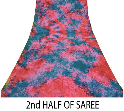 Sanskriti Vintage Red Tie-Dye Sarees Pure Crepe Silk Printed Sari Craft Sustainable Fabric