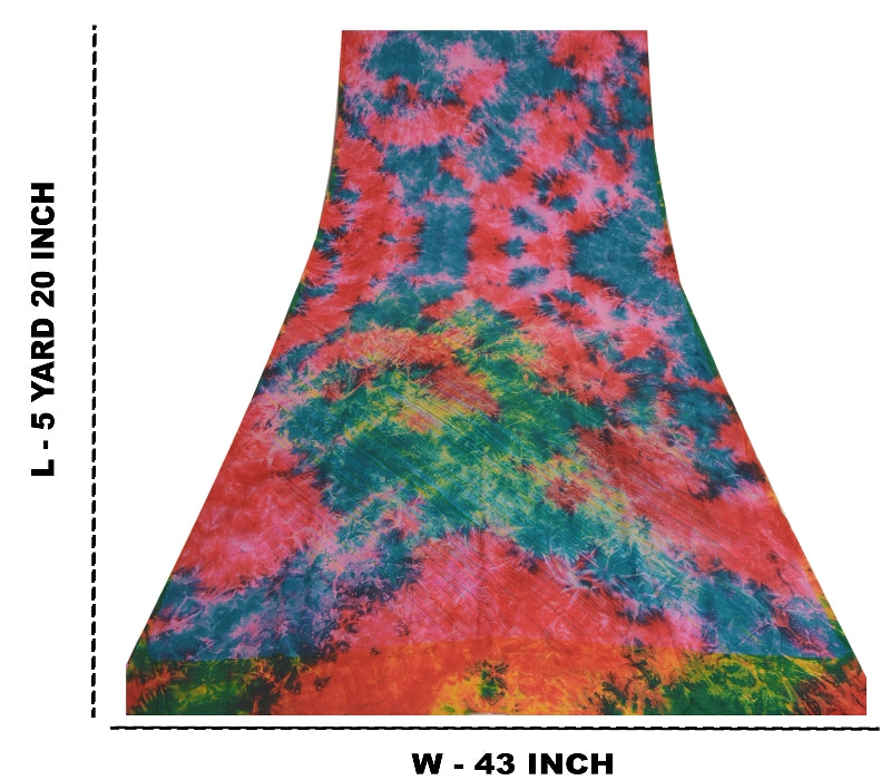 Sanskriti Vintage Red Tie-Dye Sarees Pure Crepe Silk Printed Sari Craft Sustainable Fabric