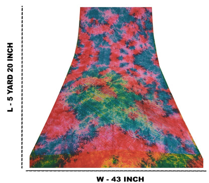 Sanskriti Vintage Red Tie-Dye Sarees Pure Crepe Silk Printed Sari Craft Sustainable Fabric