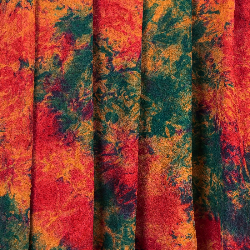 Sanskriti Vintage Red & Green Tie-Dye  Sarees Pure Crepe Printed Sari 5+YD Craft