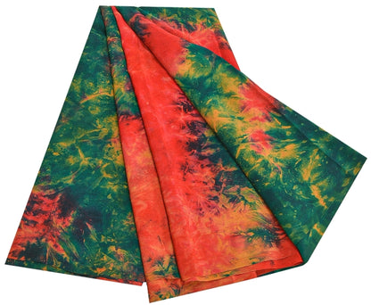 Sanskriti Vintage Red & Green Tie-Dye  Sarees Pure Crepe Printed Sari 5+YD Craft