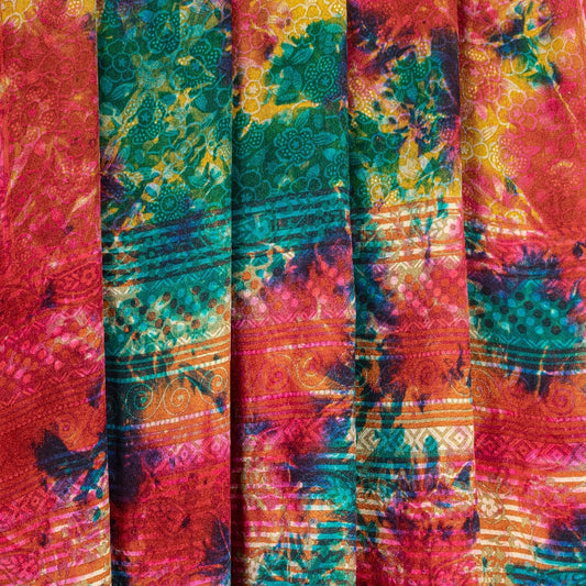 Sanskriti Vintage Tie-Dye Sarees Multicolor Pure Crepe Abstract Print 5+YD Sari
