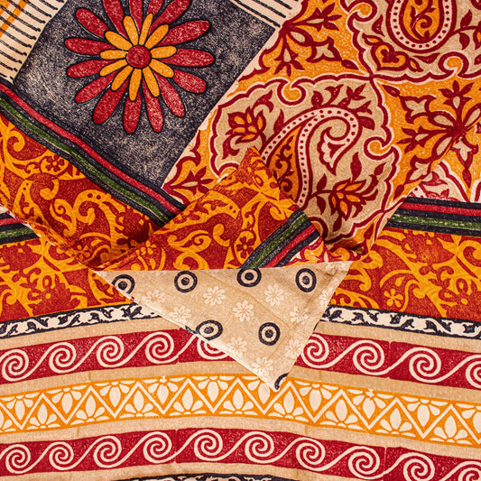 Sanskriti Vintage Sarees Multicolor Pure Crepe Floral Print Sari 5+YCraft Fabric
