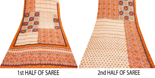 Sanskriti Vintage Sarees Multicolor Pure Crepe Floral Print Sari 5+YCraft Fabric