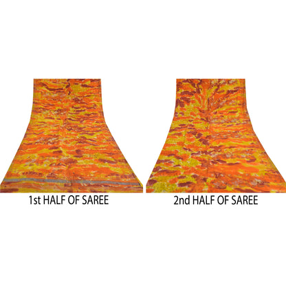 Sanskriti Vintage Sarees Tie-Dye Hand Beaded Pure Crepe Silk Sari Craft Fabric