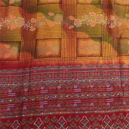 Sanskriti Vintage Sarees Hand Beaded Pure Crepe Silk Printed Sari Craft Fabric
