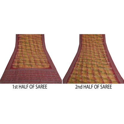 Sanskriti Vintage Sarees Hand Beaded Pure Crepe Silk Printed Sari Craft Fabric