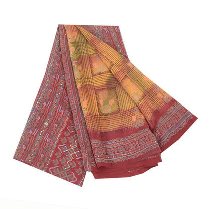 Sanskriti Vintage Sarees Hand Beaded Pure Crepe Silk Printed Sari Craft Fabric