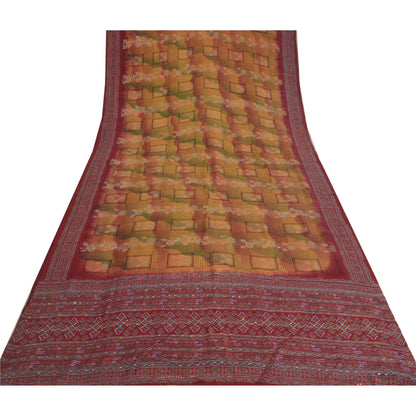 Sanskriti Vintage Sarees Hand Beaded Pure Crepe Silk Printed Sari Craft Fabric