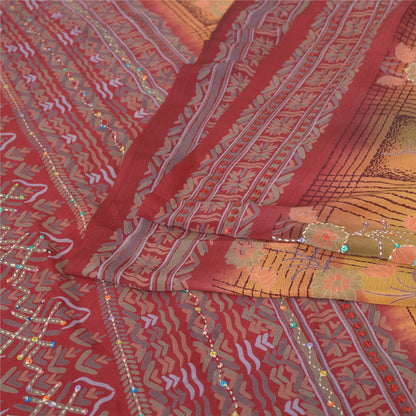 Sanskriti Vintage Sarees Hand Beaded Pure Crepe Silk Printed Sari Craft Fabric