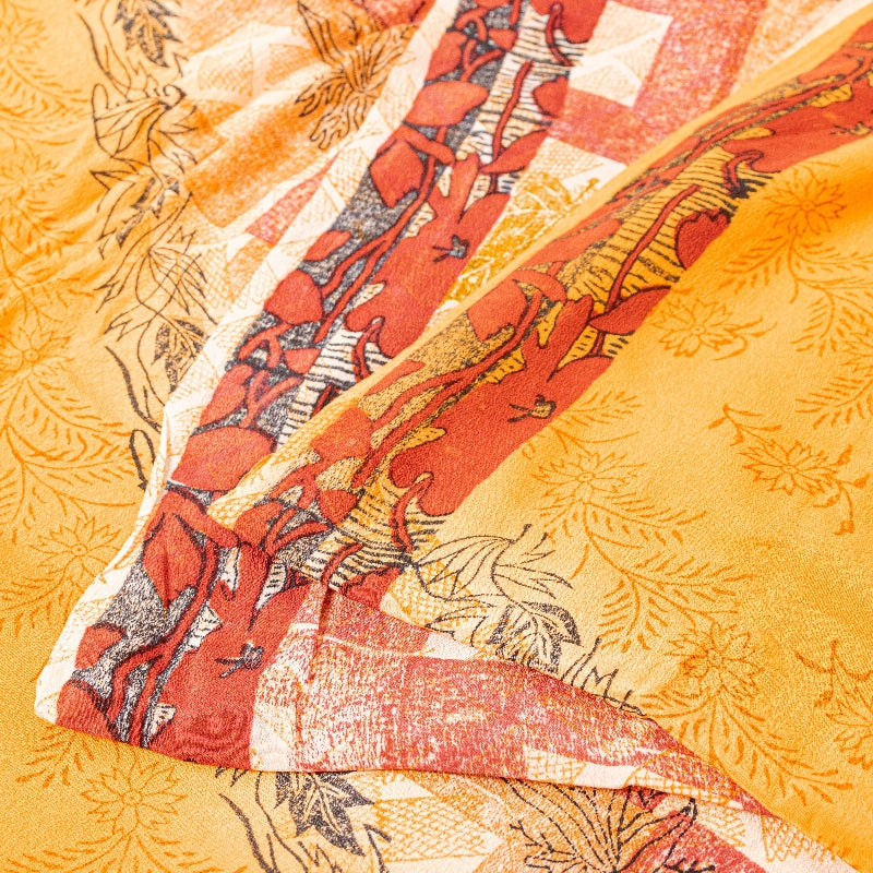 Sanskriti Vintage Sarees Yellow Pure Crepe Silk Printed Sari Floral Craft Sustainable Fabric