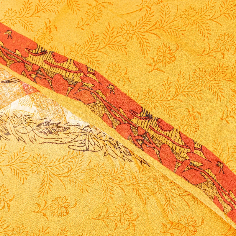 Sanskriti Vintage Sarees Yellow Pure Crepe Silk Printed Sari Floral Craft Sustainable Fabric
